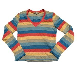 See by Chloe Women’s Striped Cotton V-Neck Long Sleeved Shirt Multicolor Sz 8